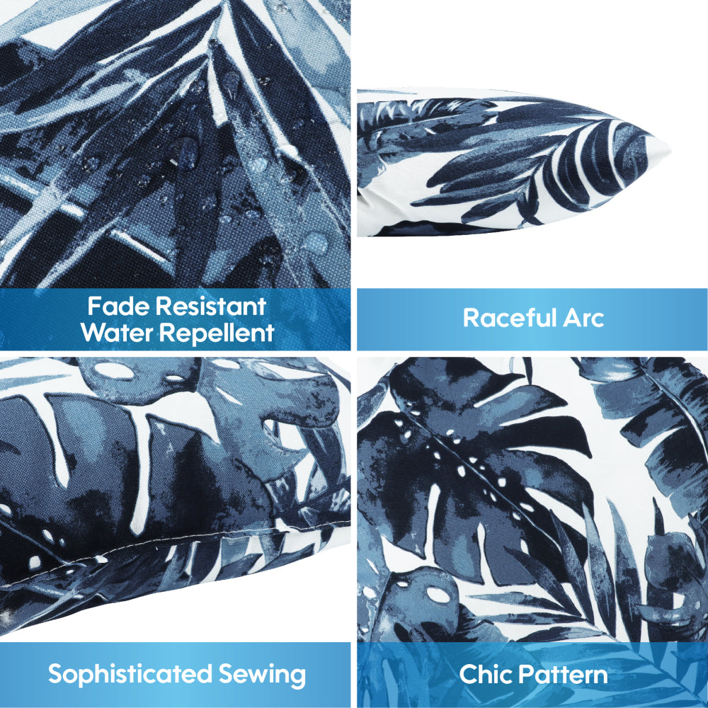 2 Pack Outdoor Throw Pillows, Waterproof & Fade-Resistant Patio Cushions for Garden, Porch, Poolside Furniture - Soft & Comfortable Decorative Pillow Covers (18x18 Inch, Blue Big leaf)