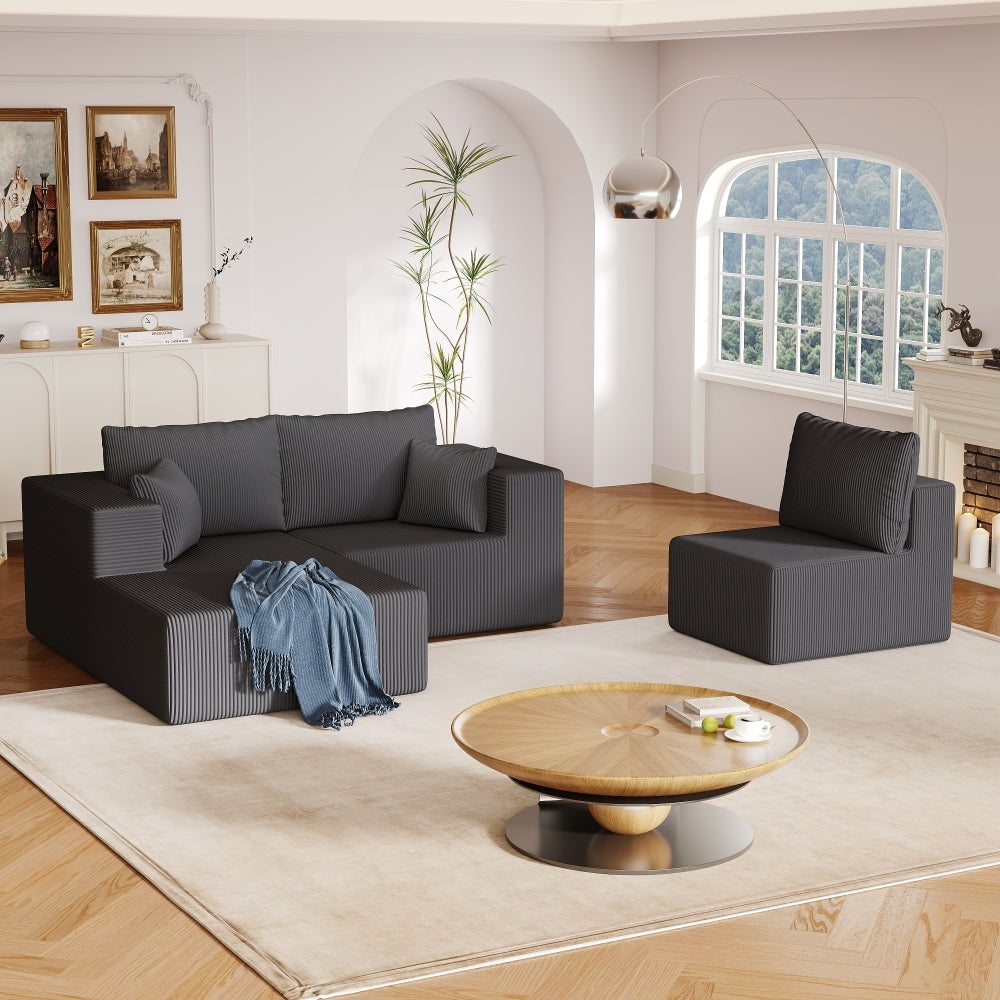 108.3" Sectional Foam Couch,L Shape Sofa with Chaise Lounge,Modular Cloud Sofa  for Living Room,Upholstered Corduroy Couch Dark Grey