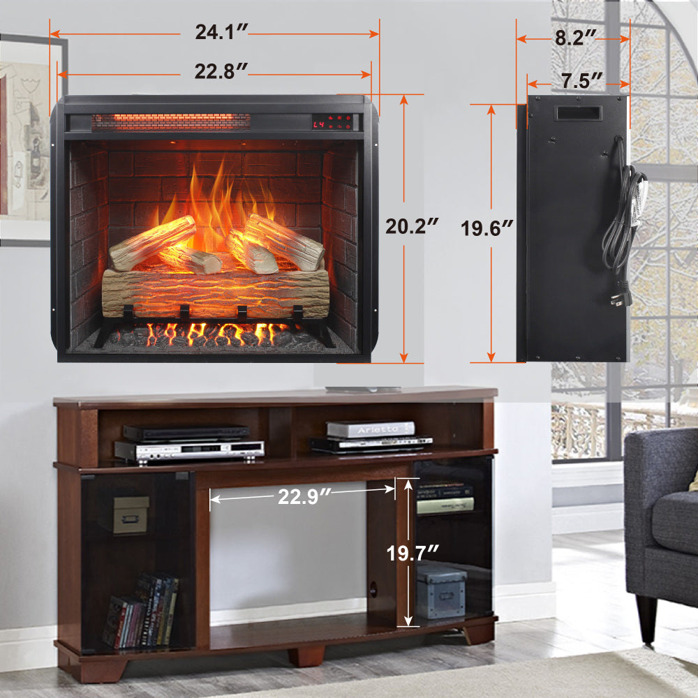 23 inch Infrared  heating electric fireplace insert, with log set & realistic flame, remote control with timer, overheating protection