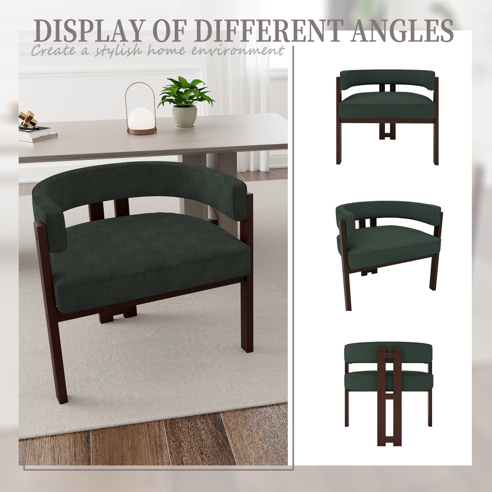 Modern Accent Chair Chenille Upholstered Armchair with Open Back 3 Legs Barrel Dining Chair Comfy Side Chair for Living Room/Bedroom/Dining Room Set of 2 (Emerald)