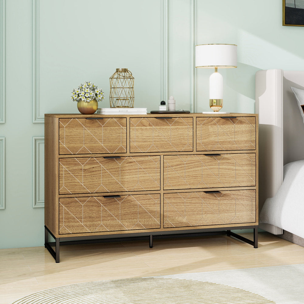 Modern 7 Drawer Dresser Wood Cabinet (Walnut)