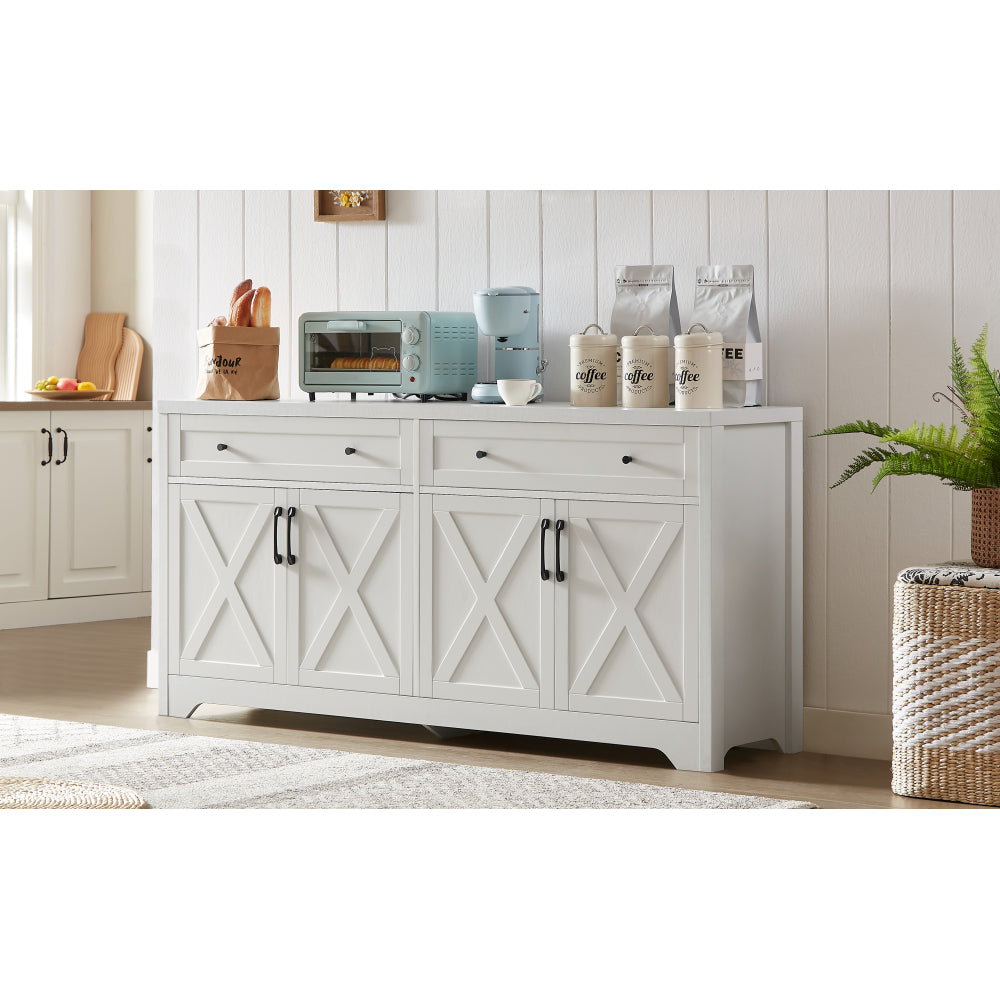 61 inch TV cabinet for living room, multifunctional combination TV cabinet, large capacity storage cabinet, can be used in living room, bedroom, office area, white, 61.3''L x 15''W x 29.8''H.
