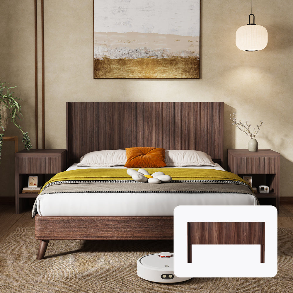 Night Stand with Drawer Storage Fluted Bed Side Table End Table Large Modern Wide Bedside Stand Mid Century Night Stands for Bedroom Living Room Sofa Office, Natural Wood