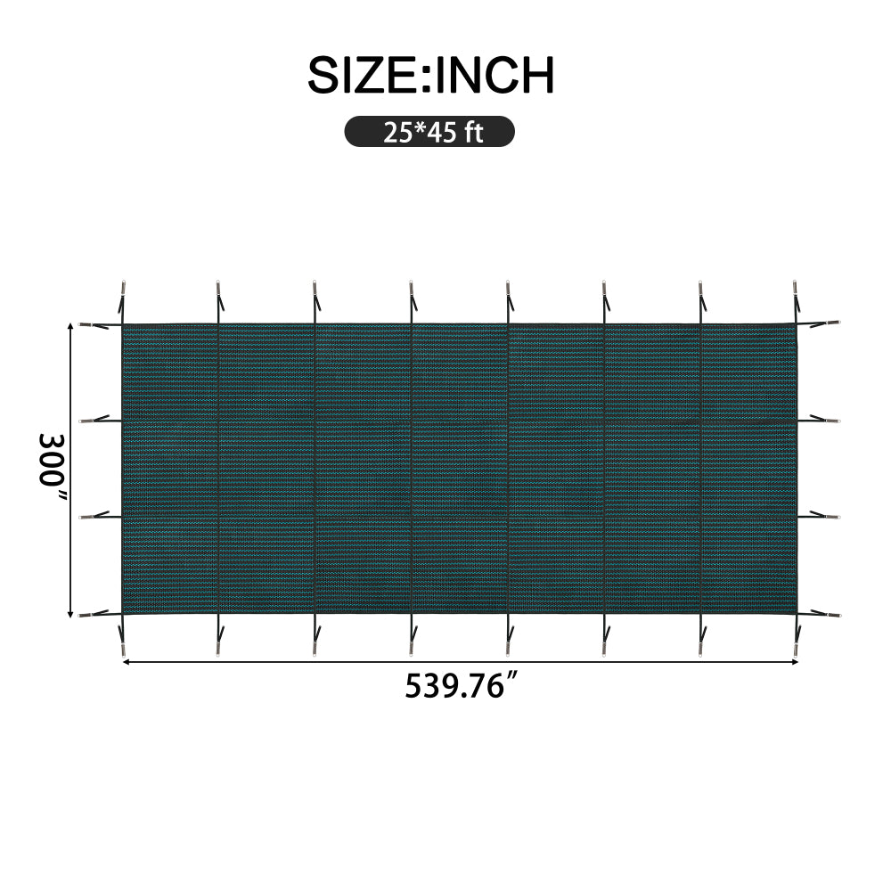 Swimming Pool Safety Cover, Fits 25x45ft Rectangular underground and Inground Swimming Pools, Triple Stitched High Strength Mesh PP Abrasion Resistant  Installation Hardware Included,Green Mesh