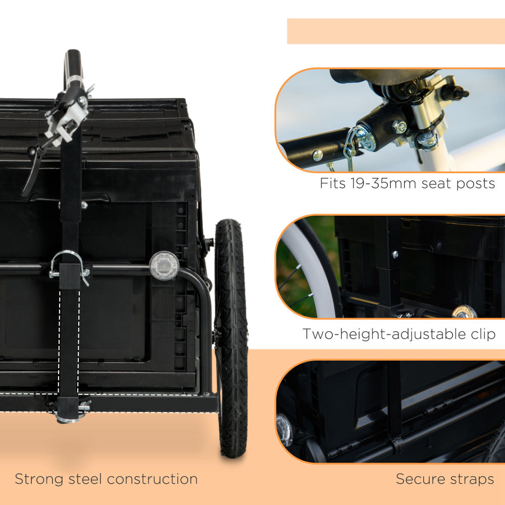 Aosom Bike Cargo Trailer, Bicycle Trailer Wagon Cart with Removable Storage Box, Quick Release 16" Wheels and Safe Reflectors, No Bottom