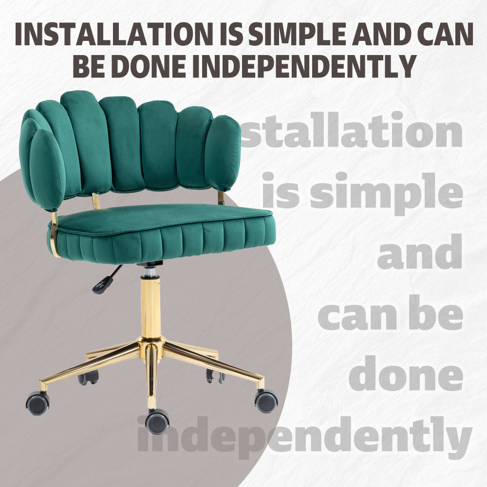 Velvet Home Office Desk Chair, Modern Cute Computer Chair, Wheels Swivel Height Adjustable Swivel Task Chair for Home Office (Emerald Velvet)
