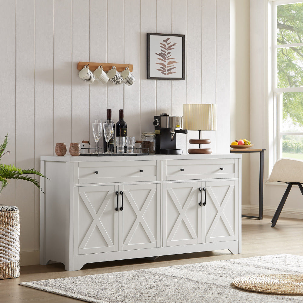 61 inch TV cabinet for living room, multifunctional combination TV cabinet, large capacity storage cabinet, can be used in living room, bedroom, office area, white, 61.3''L x 15''W x 29.8''H.