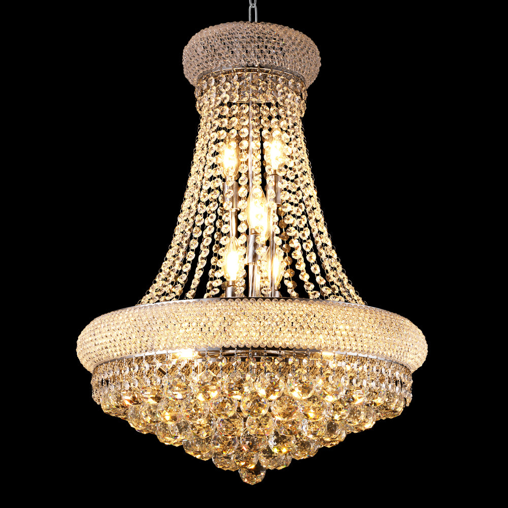 28-Inch Crystal Chandelier Lighting for Dining Room Modern Interior Luxury K9 Bedroom Crystal Chandelier Ceiling Light French Empire Crystal Chandelier Chrome 15 Lights