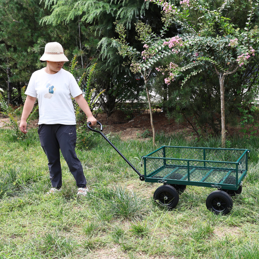 (Green solid wheels wagon cart) Solid wheels Tools cart Wagon Cart Garden cart trucks  make it easier to transport firewood