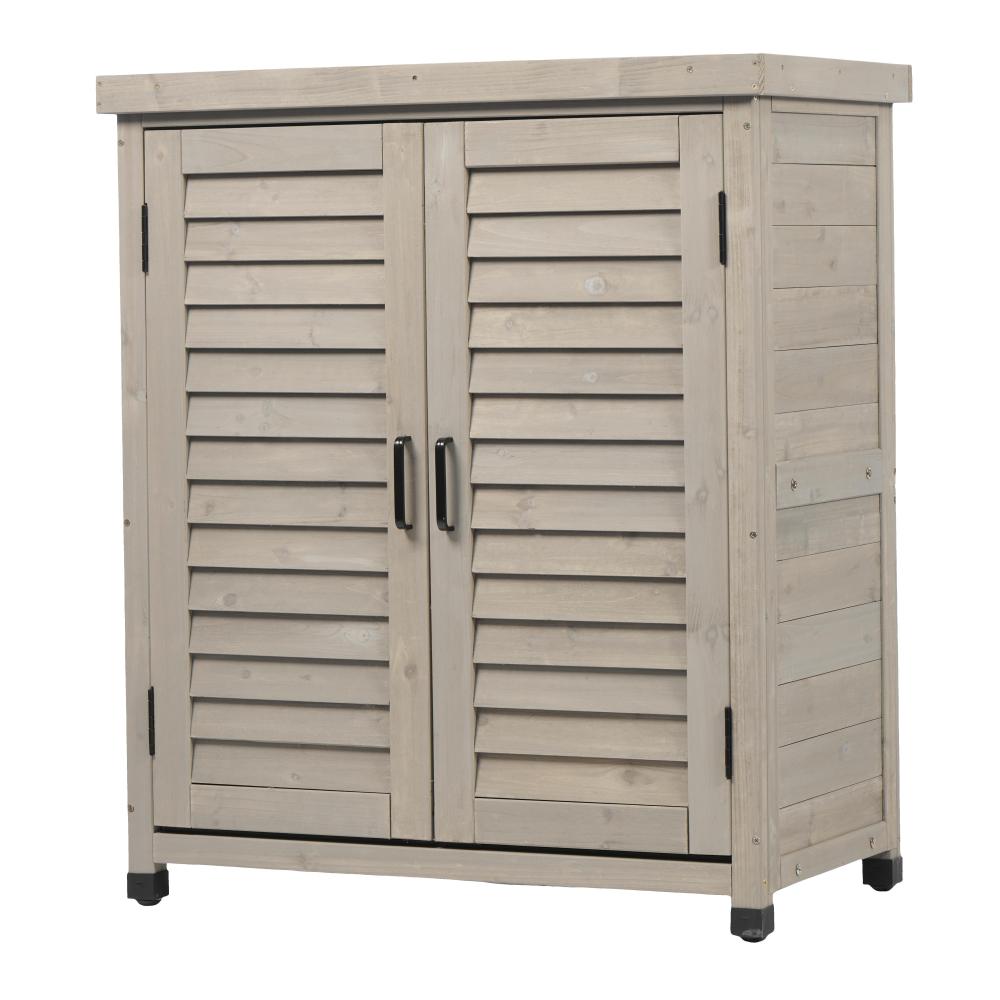 Potting Bench with Storage Cabinet and Metal Table Top for Outdoor Patio, Garden Furniture Wood Workstation Grey 31.5x17x36''