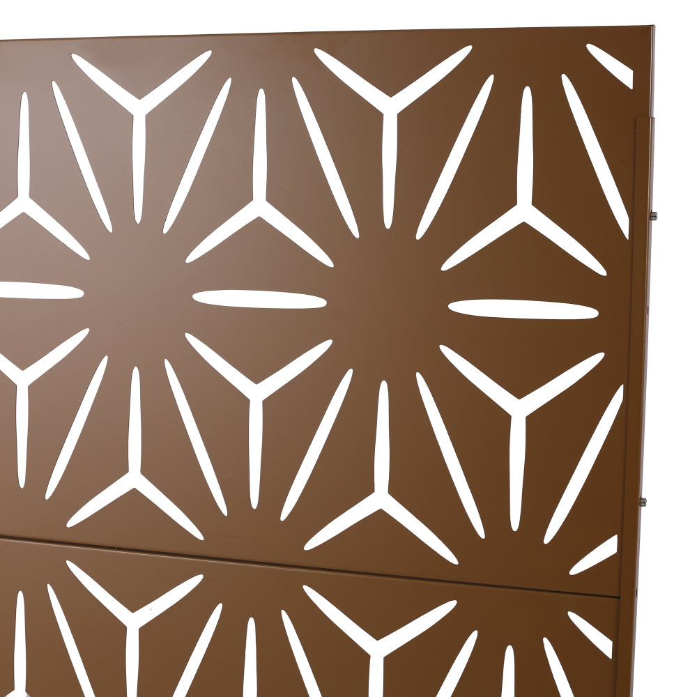 Outdoor & Indoor Privacy Screen Metal Privacy Screen 76" H×48" W, Freestanding Decorative Privacy Screen for Deck Balcony Patio, Privacy Fence Panels for Outside Lawn Garden PS104 BROWN