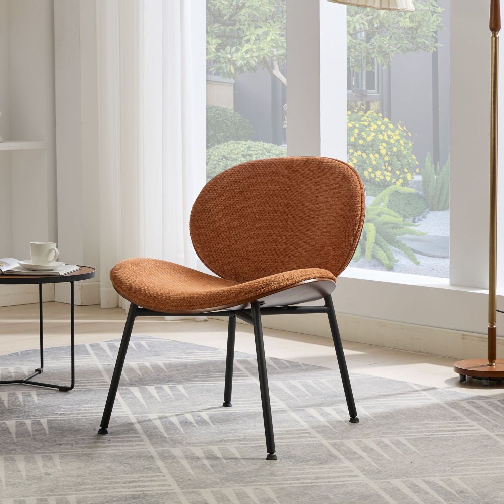 Mid-Century Modern Shell Chair Single Side Chair Tripod,bean paste pink fabric Lounge Chair in Walnut Finish Comfortable Backrest,Bean Paste Red color,SW1871PR