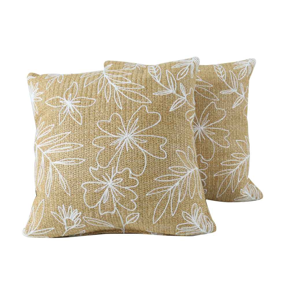 Outdoor/Indoor Throw Pillows, Decorative Throw Pillows with Inserts, Simulated Straw Weaving 18"x18" Square Pillows for Bed, Couch, Sofa and Patio Furniture (Set of 2, Casual Flowers)