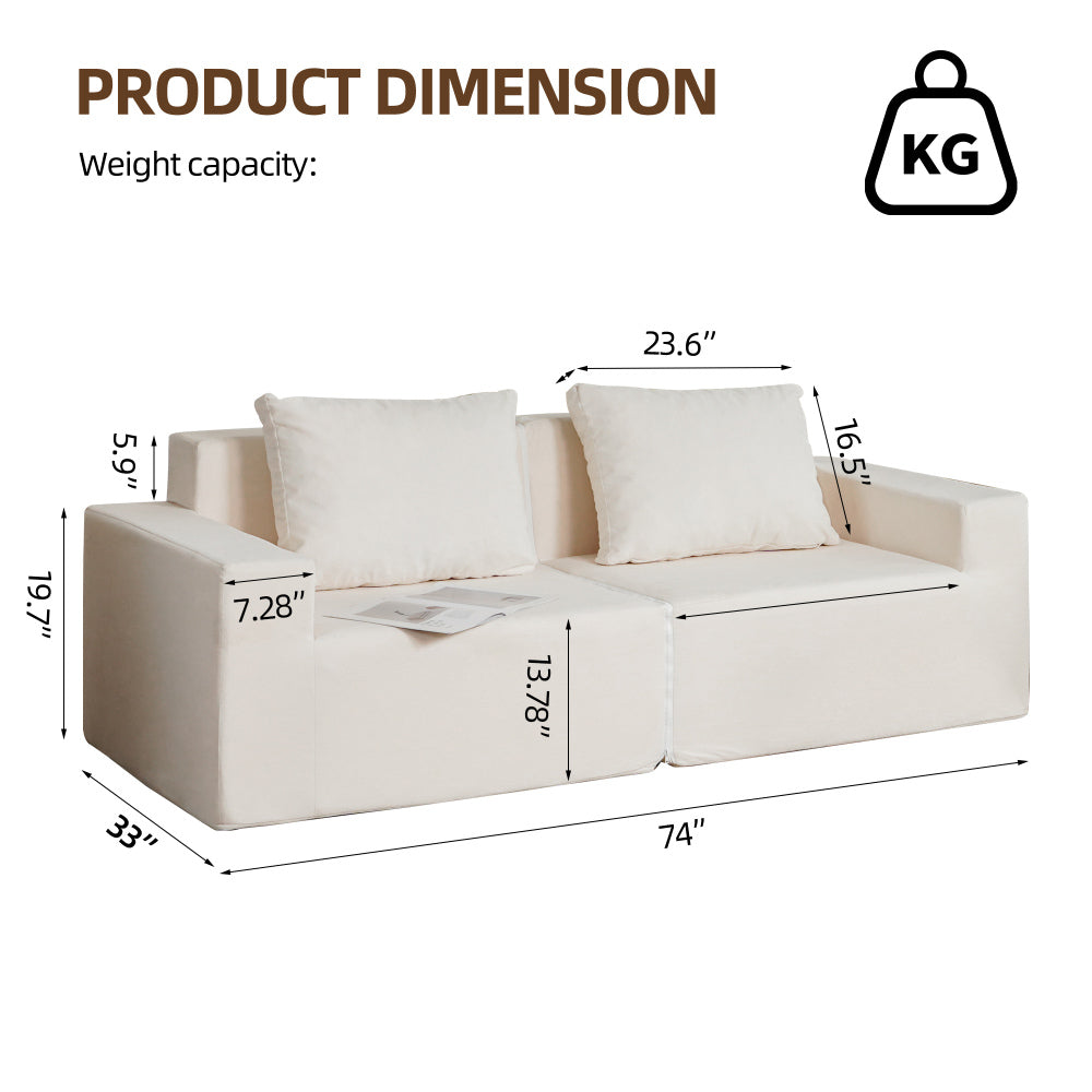 No Installation&Convertible Living room foam sofa chair Loveseat Twin Size with Armrests Removable and Machine Washable Cover for Adults Teens to Gaming, Reading, and Watching TV
