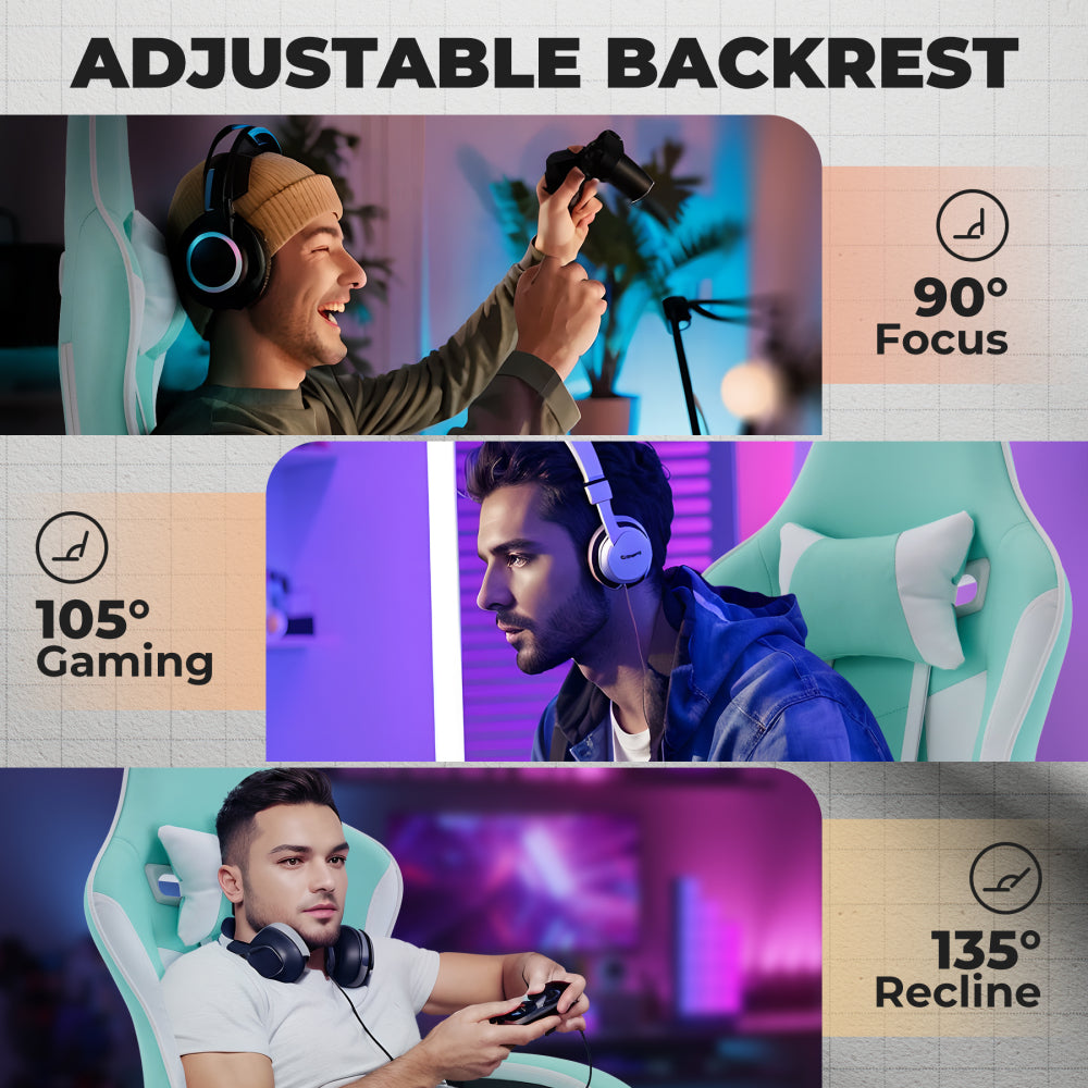 Gaming Chair, Ergonomic Computer Chair with Footrest and Massage Lumbar Support, Height Adjustable Swivel Video Game Chair for Adults, 300lb Max, Green