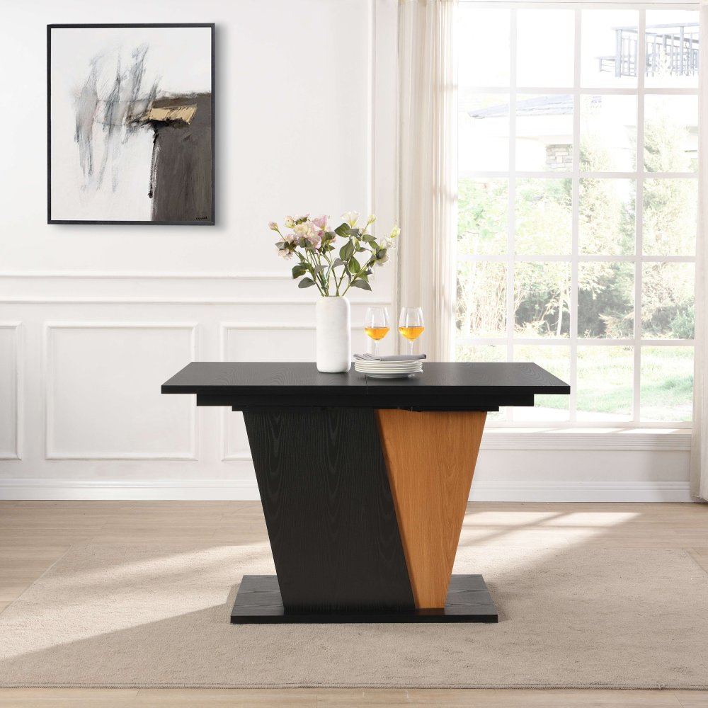 61.81 (46.46) inch Extendable Dining Table with Built-in Storage, Modern Wooden Table with Sturdy Metal Frame and MDF base, Adjustable Tabletop for Home Kitchen, Dining Room, and Office Spaces.