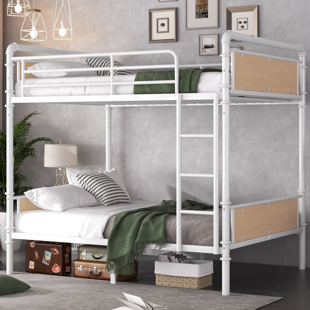 Twin XL over Twin XL Metal Bunk Bed, Industrial Detachable Bunkbeds with Safety Guard Rails for Teens, White(Expect Arrival Date 2025/6/18)