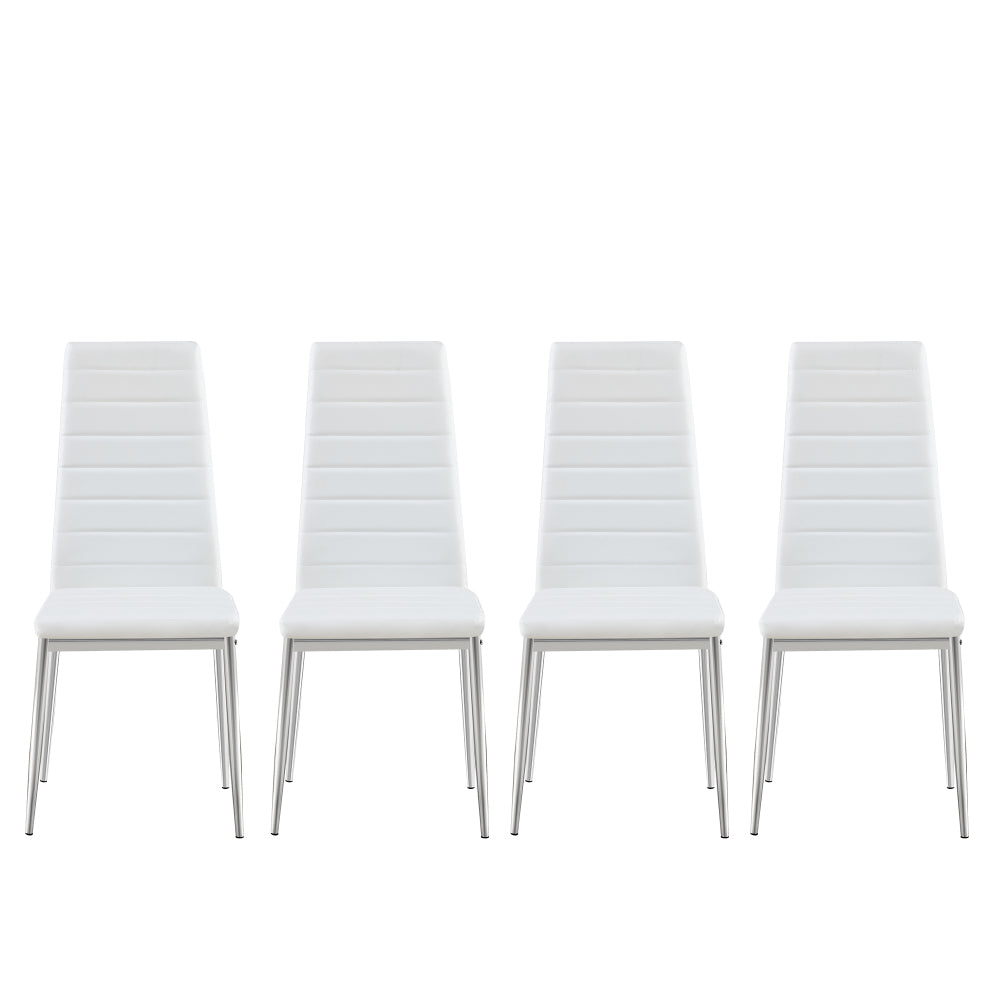 Modern Style Dining Chair Set for 4 with Comfortable PU Leather and Silver Chrome Plated chair legs,White