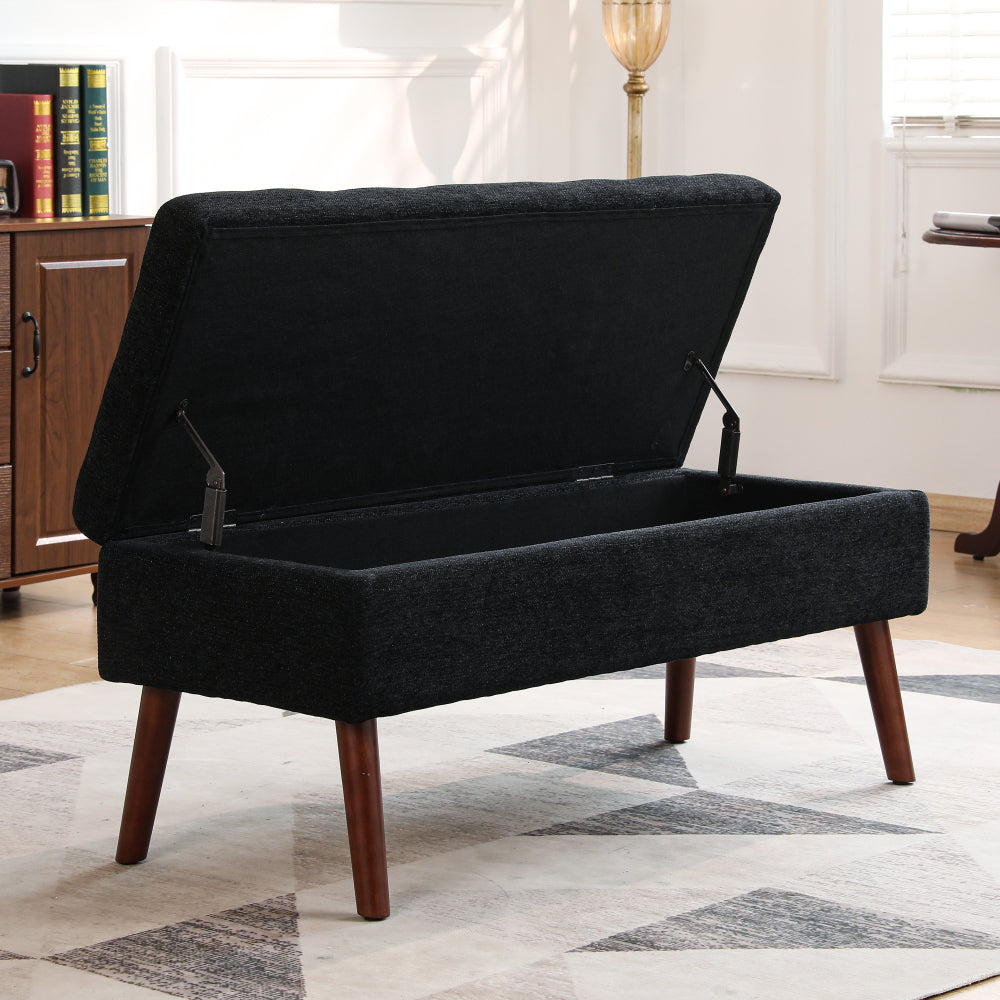 Storage Bench with Storage Bench for Bedroom End of Bed Bench Foot of Bed Bench Entryway Bench Storage Ottoman Bench 43.7" W x 18.1" D Black Linen Bench