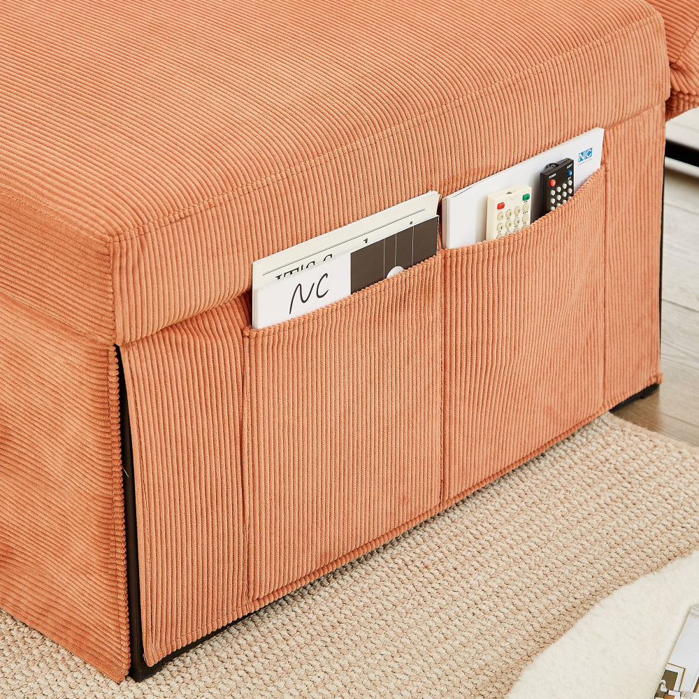 Modern Corduroy Sofa Bed,Couch Chair,Sleeper Bed,Small Lounge Sofa w/Reclining Backrest,Furniture for Living Room,Bedroom,4 in 1 Convertible Sleeper Sofa Bed, Red Brown