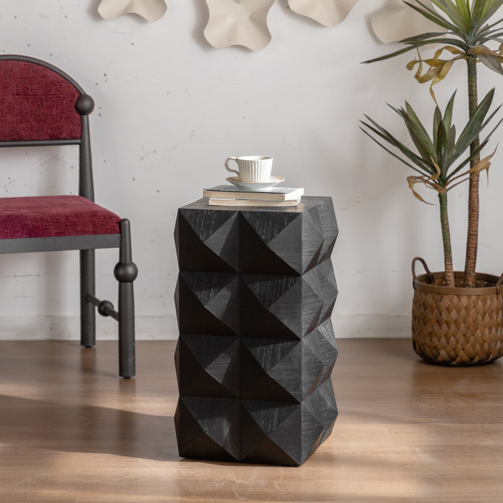 23.62"Height Three-dimensional Embossed  Pattern Design Retro Side Table,Retro Wooden Nightstand