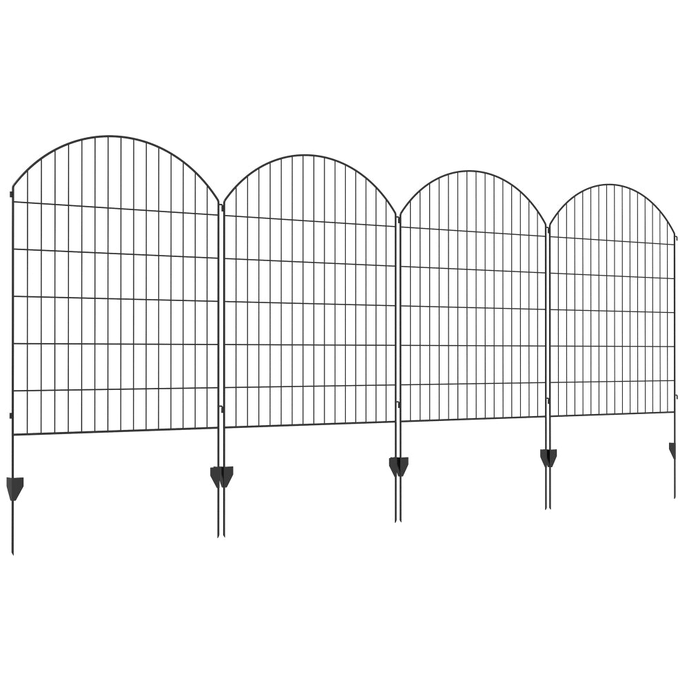 Outsunny Garden Fence, 4 Pack Steel Fence Panels, 11.4' L x 43" H, Rust-Resistant Animal Barrier Decorative Border Flower Edging for Yard, Landscape, Patio, Outdoor Decor, Grids