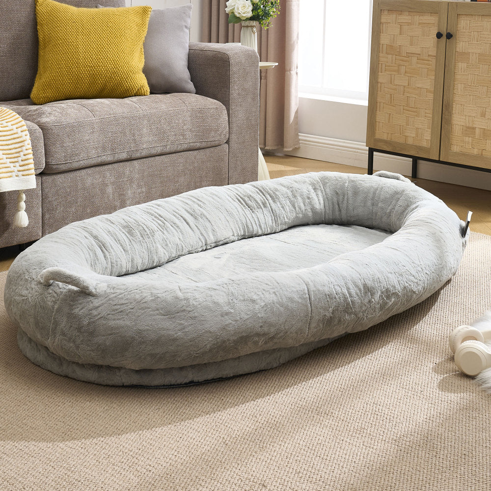 Human Dog Bed for Adult, Giant Extra Large Memory Foam Human Size Pet Bed for People, Fluffy Plush Dog Bed for Human with Storage Pocket  Cover Portable Handle Non-Slip Bottom
