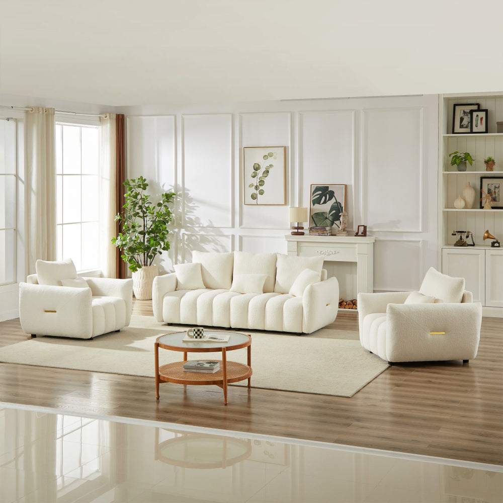[video]MH 82" Premium Teddy fabric Sofa with 3 Back Pillows and 3 back Cushions Solid Wood Frame 3-Seater Sofa, Oversized Upholstered Chair for Living Room, Bedroom, Apartment and Office