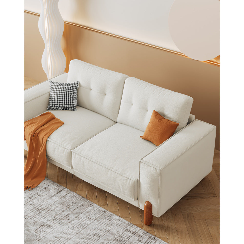 Couches for Living Room, Modern Teddy Fabric Upholstered Sofa Tufted Couch with Square Arm and 4 Solid Wood Legs 2 Pillows Decor for Living Room, Office, Apartment