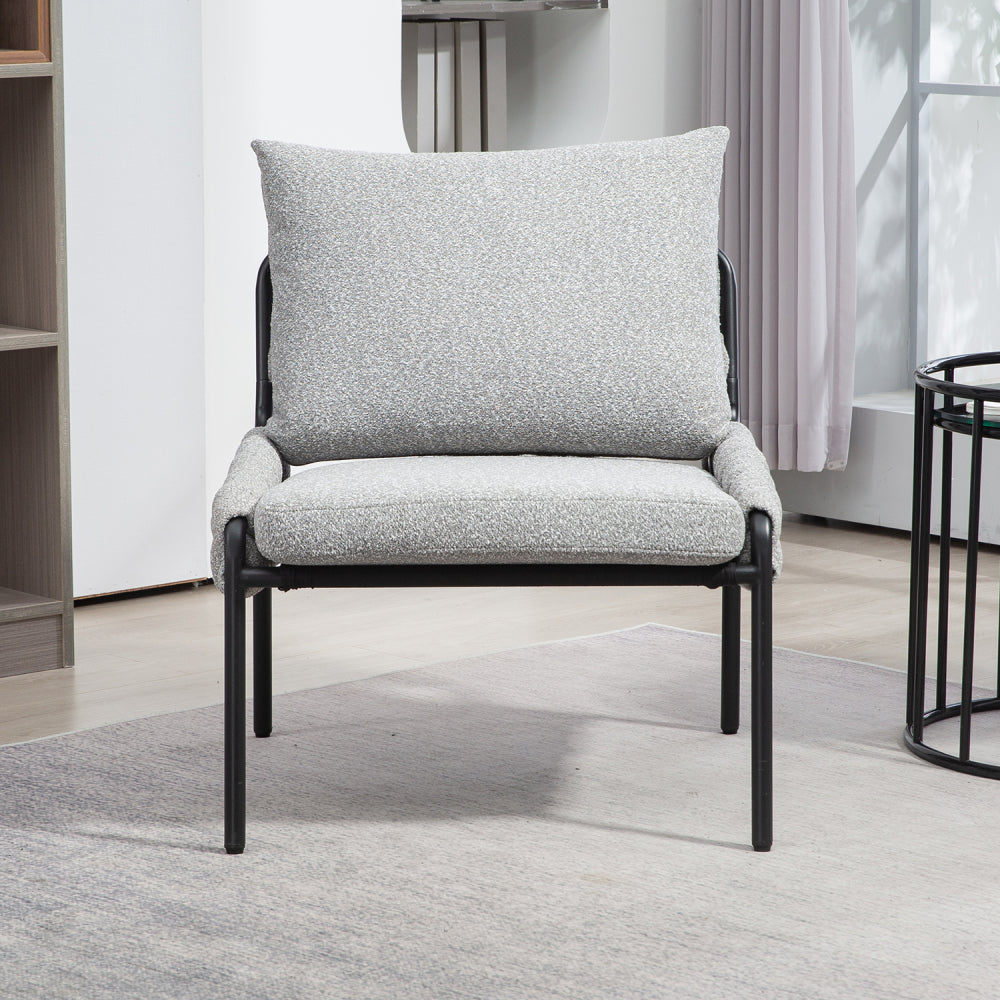 Modern Accent Lounge Chair with Braided Upholstery and Metal Frame, Comfortable Armchair for Living Room or Bedroom, Soft Cushioned Seat and Backrest, Set of 1 (GREY)