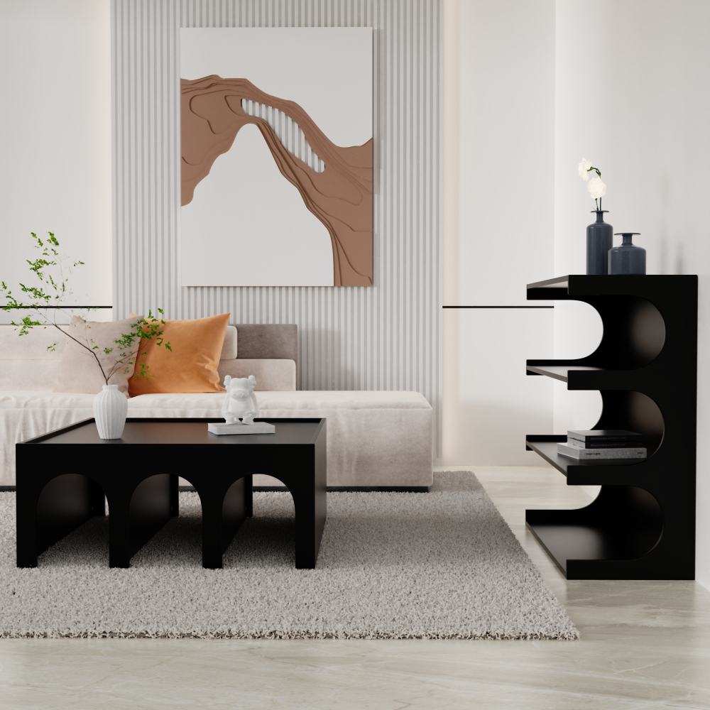 Multifunctional 4-Tier Black Book Shelf & Coffee Table for Living Room Dining Room Study Entryway, Creative Furniture Floor Bookshelf, Minimalist Organizer Storage Shelves