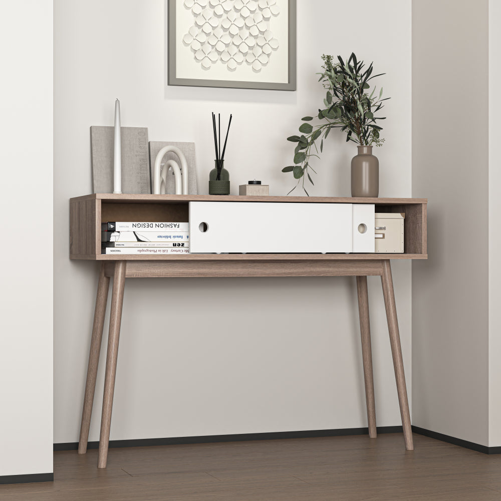 Entryway Table with 2 White Sliding Doors, Console Table with Storage Space and Wood Legs,Sofa Table Behind Couch for Hallway, Living Room, Natural Color