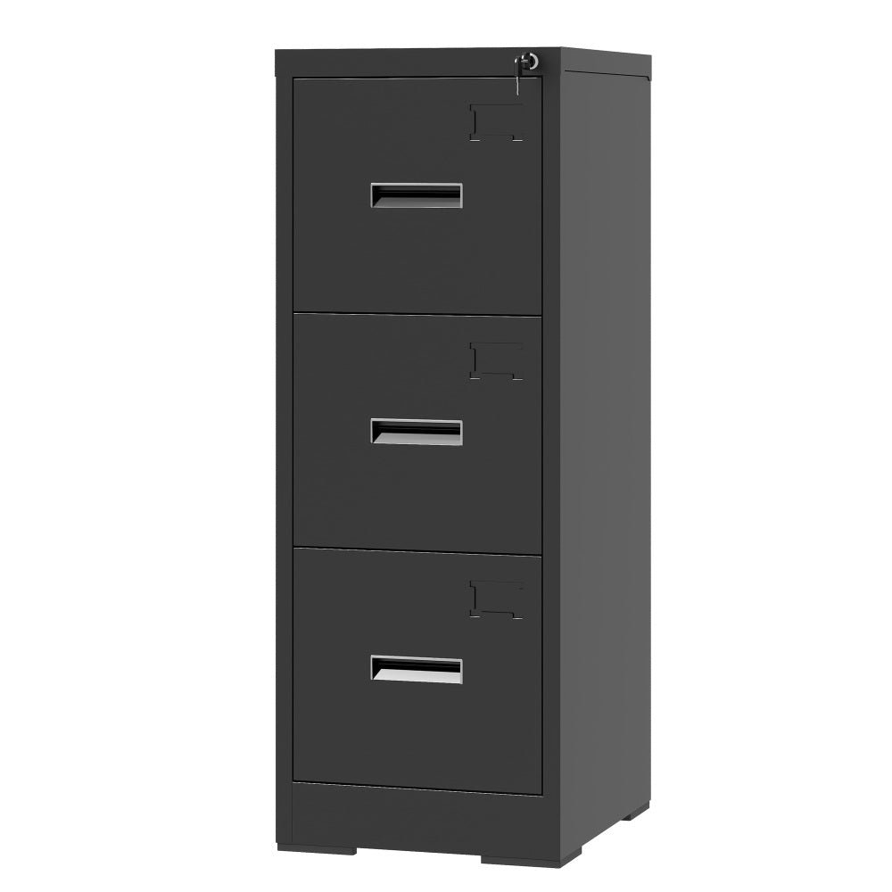 3 Drawer Metal Vertical File Cabinet with Lock and Card Slot Office Home Vertical File Cabinet for A4 Legal/Letter Size Narrow File Cabinet Locked,Assembly Required (Black)