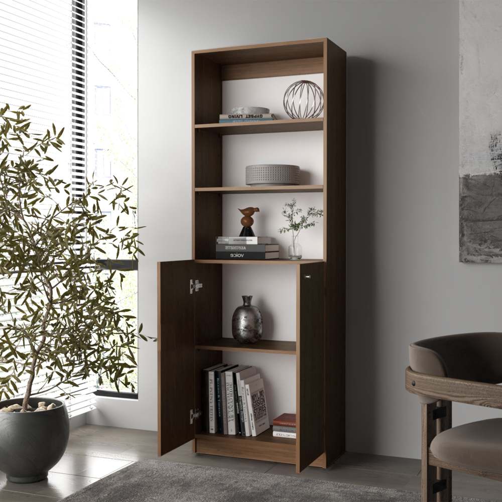 Natural Oak and White 2-Door Bookcase with Open Storage