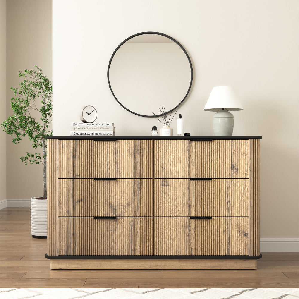 Modern Multi-functional Six-drawer MDF Cabinet,The perfect combination of rounded corners and multifunctional design, with Product Dimensions of 47.2*15.7*29.6 Inches.