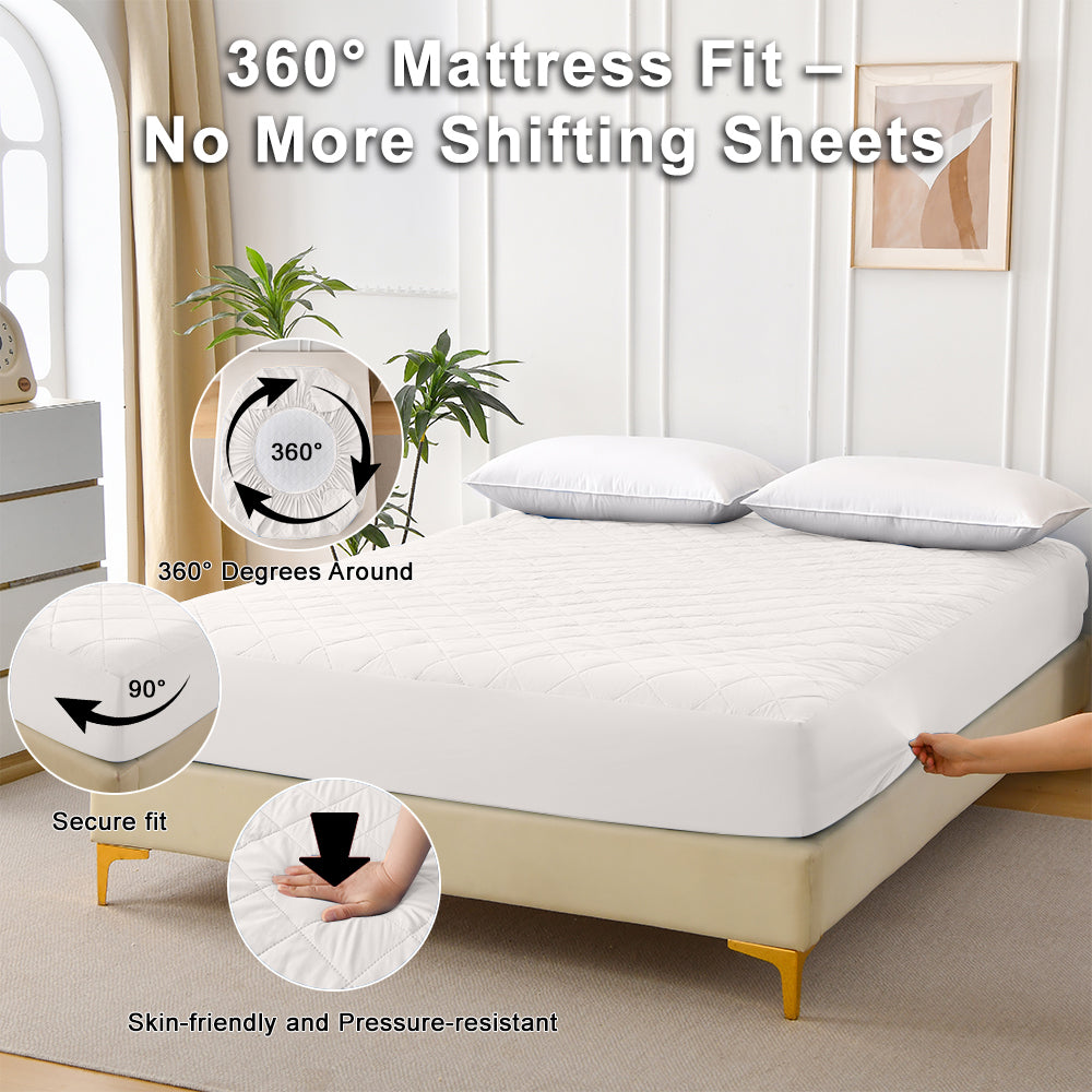 Diamond Grid Ultrasonic Waterproof Mattress Protector White Size T