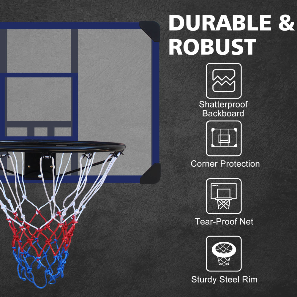 Wall-mounted basketball hoop, 35 x 24 inches shatterproof back, folding hoop, durable hoop and all-weather mesh for indoor and outdoor use