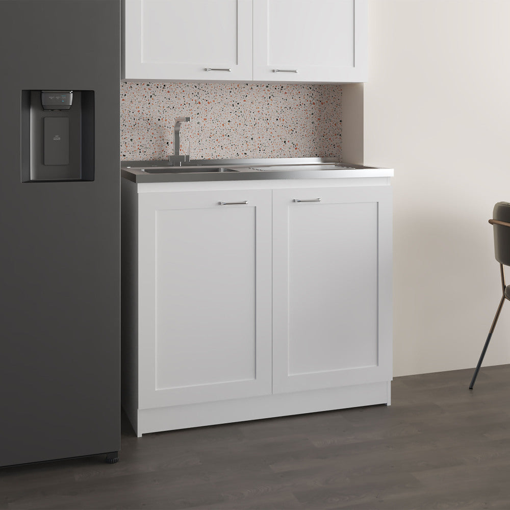 Zurich 39" Wide Utility Sink, Base Cabinet Two-Door Cabinet With Two Shelves, Stainless Steel Sink, Kitchen, Laundry Room, Garage Sink White