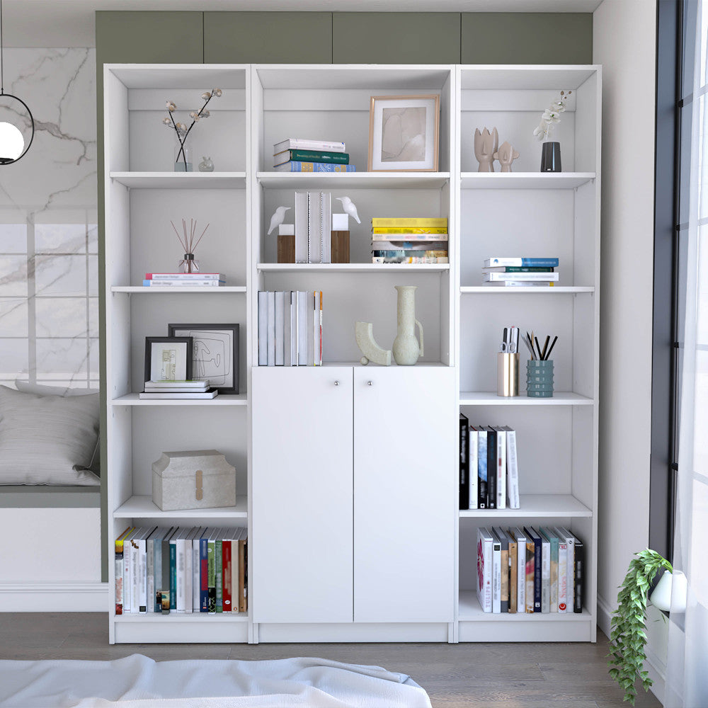 Dupree 3 Piece Home Bookcase set, 67" Wide with 14 Shelves ,  Living Room Set Set  White