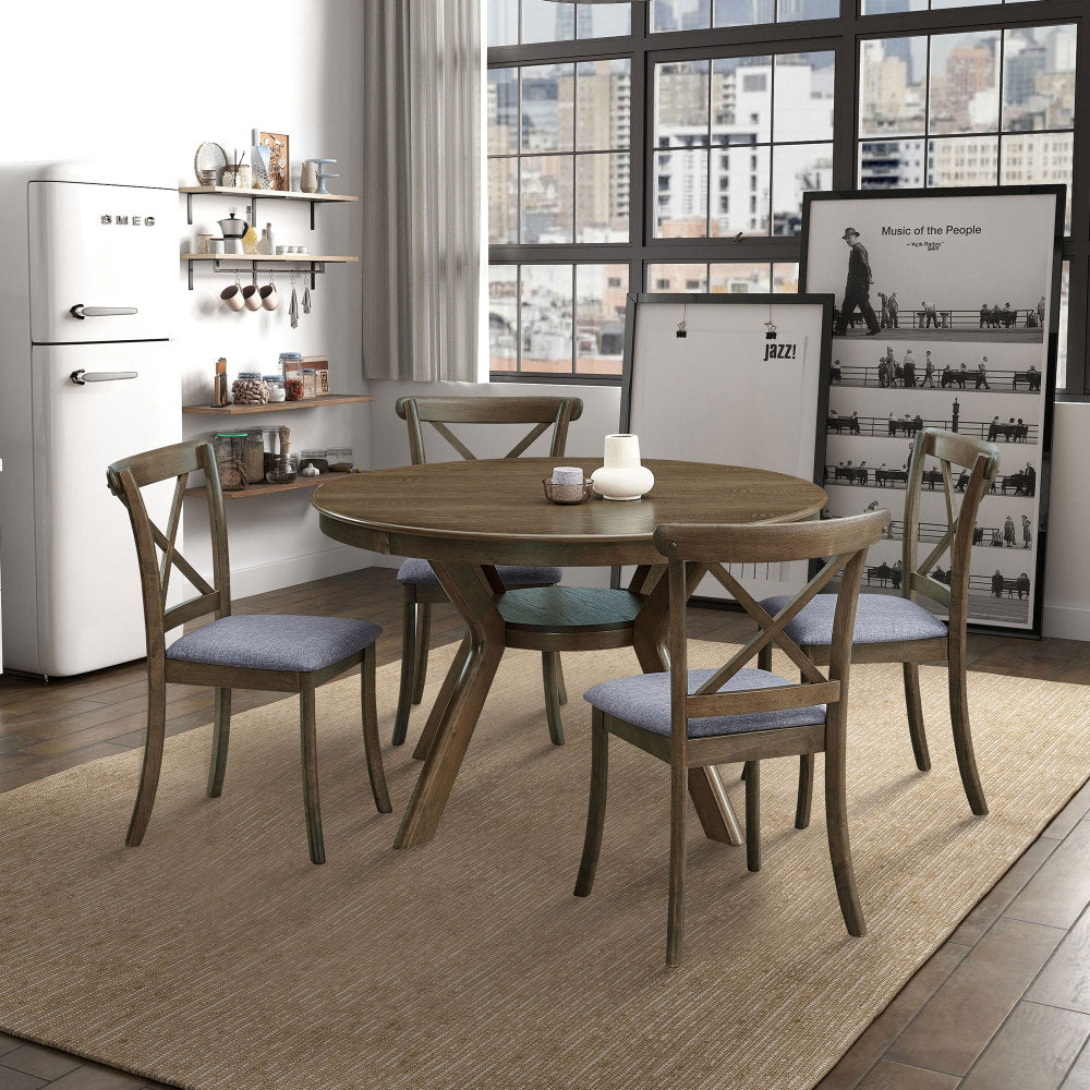 47.24''Round Rubber Wood Dining Table for 4-6 with Wooden Trestle Pedestal Base,Modern Kitchen Wooden Table Dinner Table for Dining Room, Living Room,Oak(1Table)