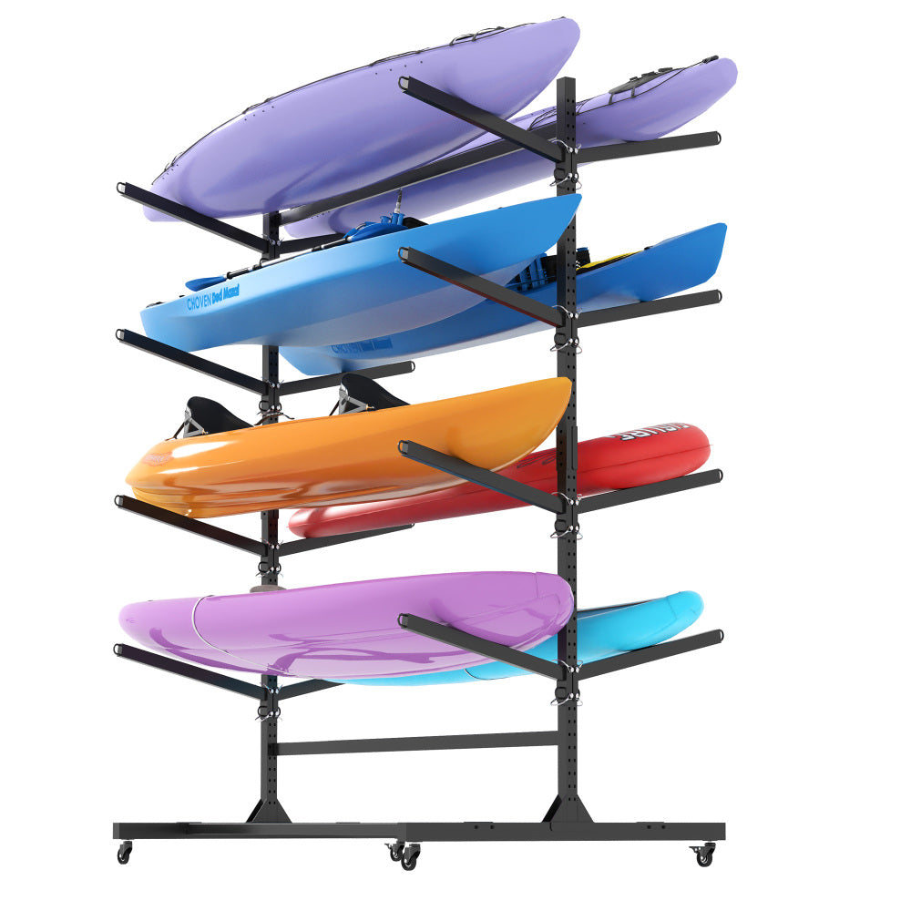 82"H Kayak Storage Rack, Heavy Duty Freestanding Kayak Storage Rack – Adjustable 8 Kayak Stand with Wheels for Garage, Indoor & Outdoor Use, 58"D*45.9"W*82.3"H