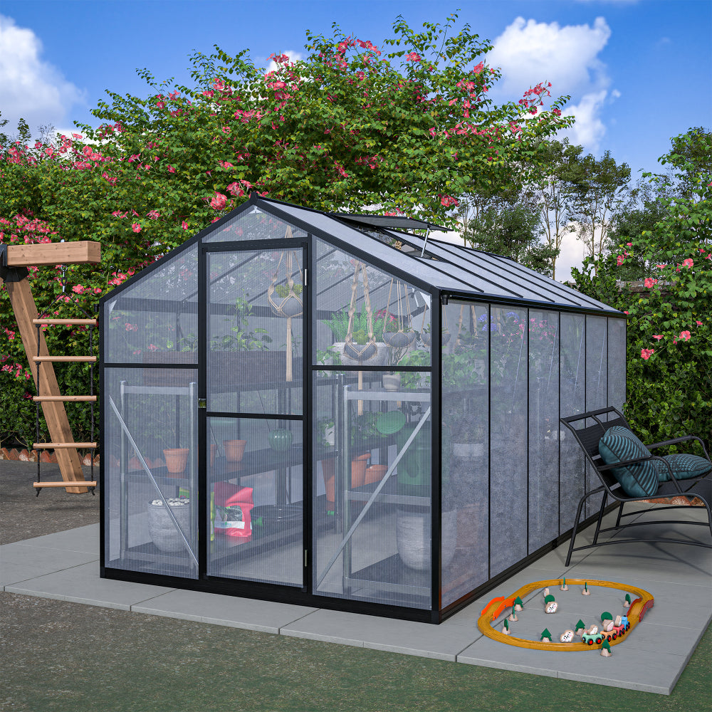 6x8 FT Greenhouse for Outdoors, Polycarbonate Greenhouse with Quick Setup Structure and Roof Vent, Aluminum Large Walk-in Greenhouse for Outside Garden Backyard, Black