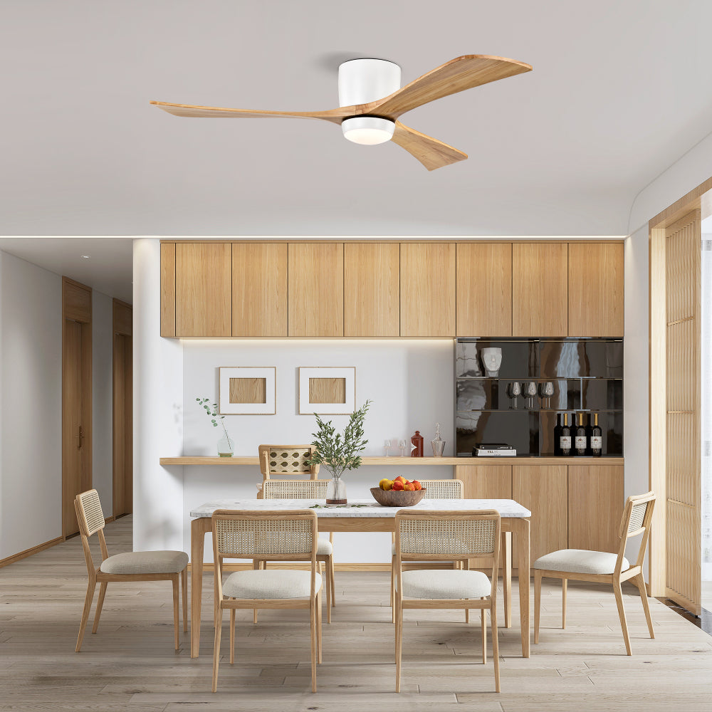 52"  Ceiling Fan with Lights Remote Control,Quiet DC Motor 3 Blade Ceiling Fans 6 Speed Levels,Reversible Ceiling Fan,  for Patio Living Room, Bedroom, Office,Indoor.(White +Natural)