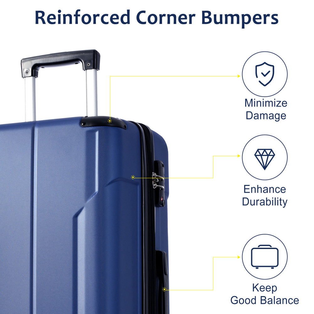 Hardshell Luggage, Lightweight Durable ABS Suitcases with Double Wheels, Expandable 28-inch Checked Luggage 28" (Blue)