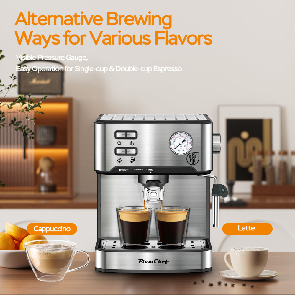 20 Bar Professional Espresso Machine with Milk Frother, Single & Double Shot, ESE Pod Compatible, Pressure Display, Removable Water Tank for Cappuccino, Latte, & Macchiato – Home Barista Edition