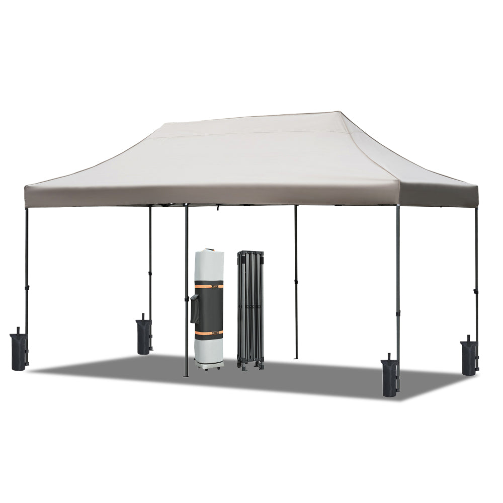TREXM 10x20 Pop Up Canopy Tent with 6 Sidewalls, Heavy Duty Party Tent, UV and Waterproof Protection, 3 Height Adjustable Outdoor Canopy Tent with Roller Bag for Weddings, Events, and Beach, Khaki
