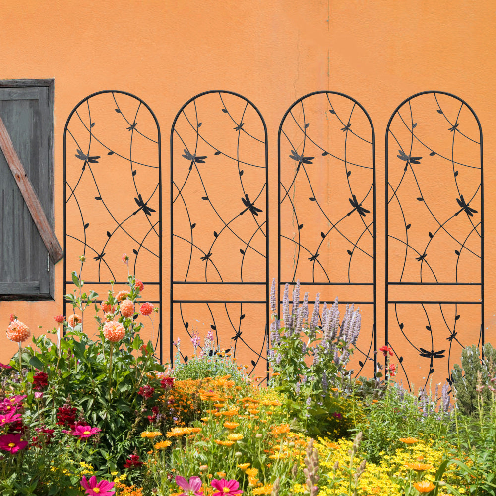 2 Pack Metal Garden Trellis 86.7" x 19.7" Rustproof Trellis for Climbing Plants Outdoor Flower Support Dragonfly Deco Black