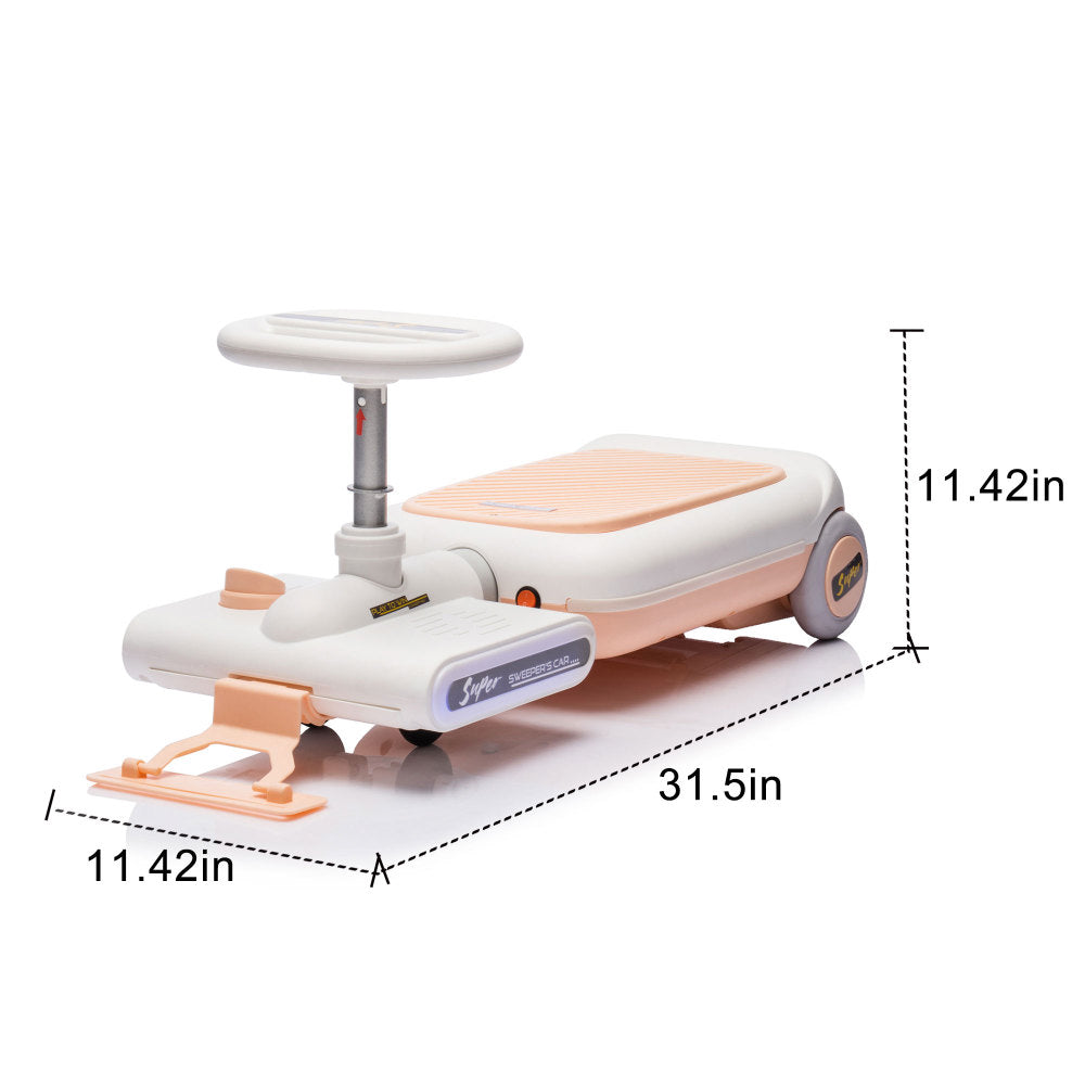 12V Cleaning Go Kart For Kids,55W Motor,Front with mop for cleaning,Length can extended by 6cm,Built in music and lighting functions,Provide a speed of 1.86-2.49MPH for kids aged 3-6 years old.