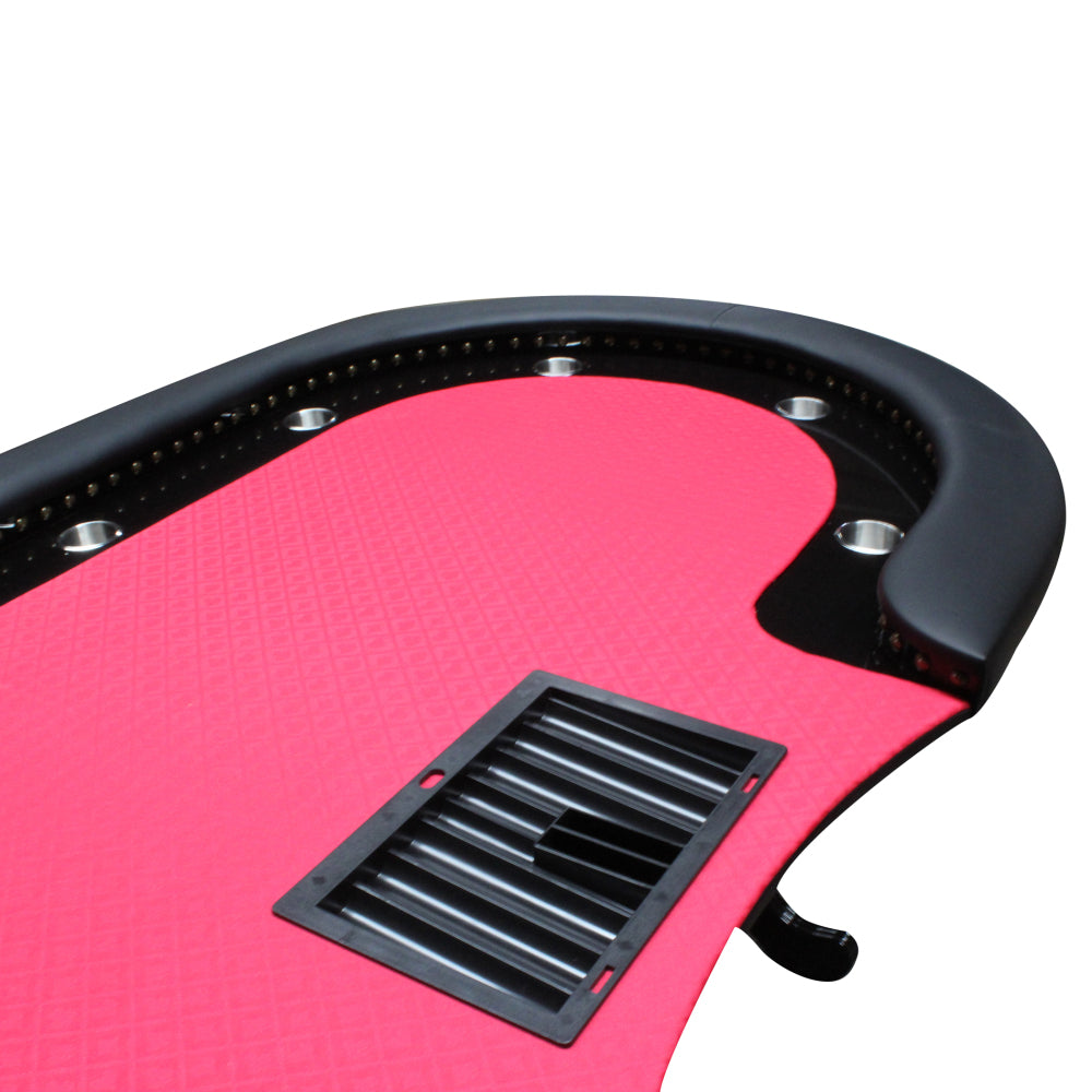 96" Poker Table for 10 Players Casino Game Texas Hold'em Premium Oval with Round Stud Rivet Decorate Waterproof Cloth Chip Tray Cup Holders Red
