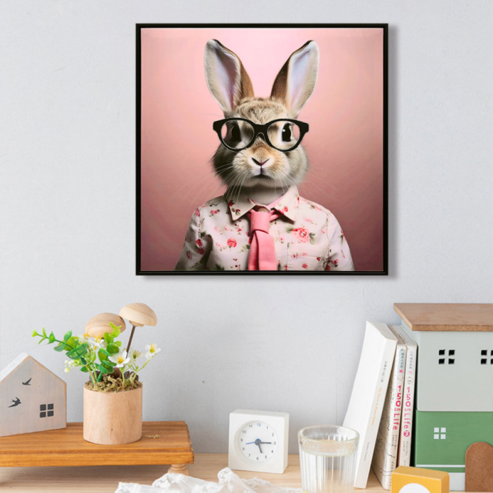 Stretched Canvas Print - Whimsical Rabbit in Blush Pink Suit for Nursery and Bedroom Wall Decoration decorative picture